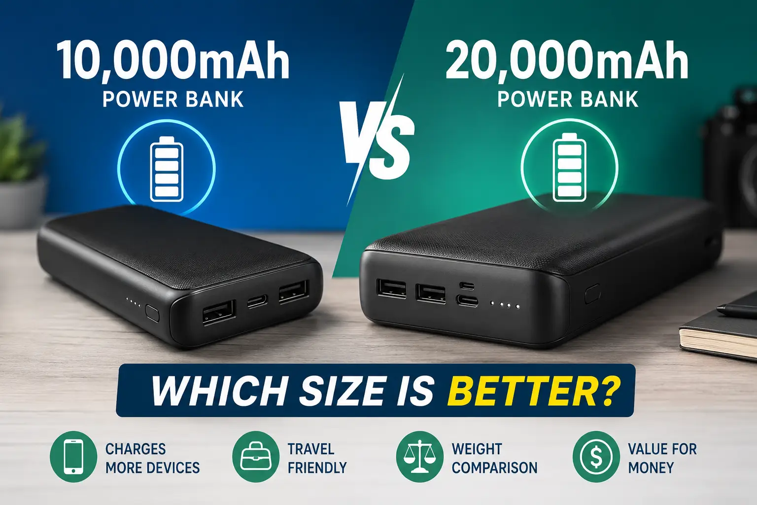 10000mAh vs 20000mAh power bank