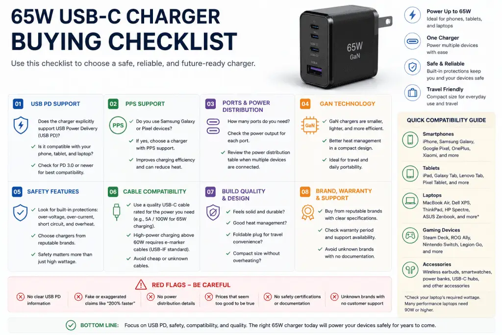 Checklist for choosing the best 65W USB-C charger