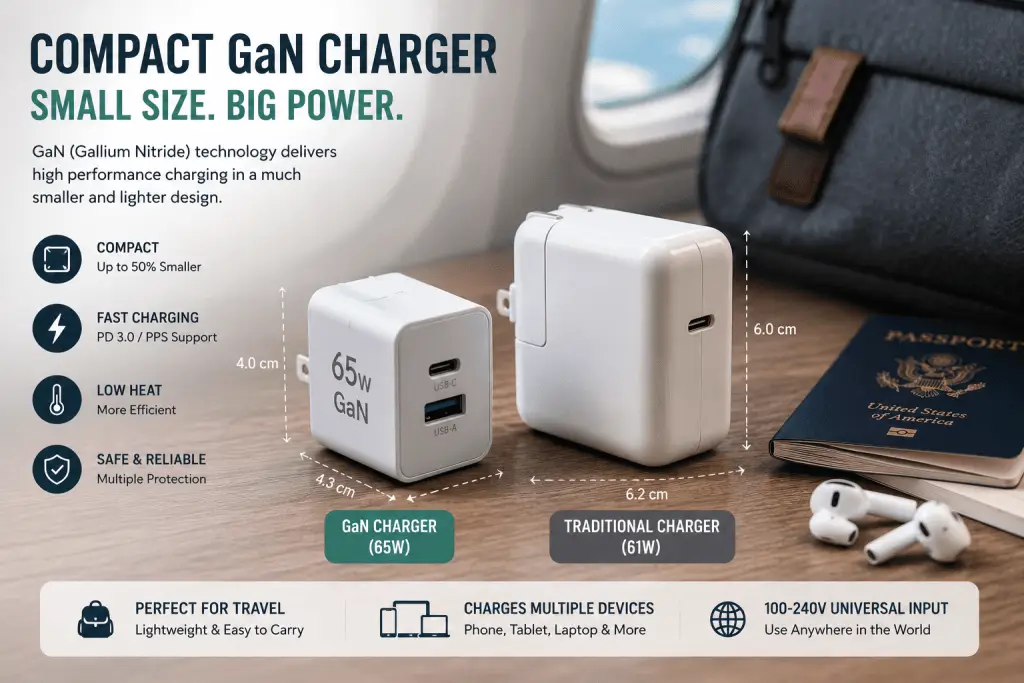 Compact USB-C GaN travel charger