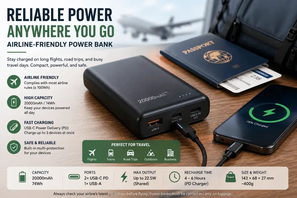 Airline-friendly USB-C power bank