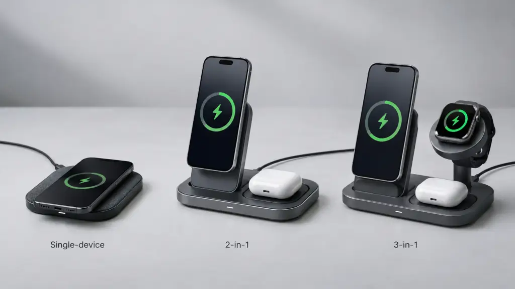 Single-device, two-device and three-device wireless charger comparison